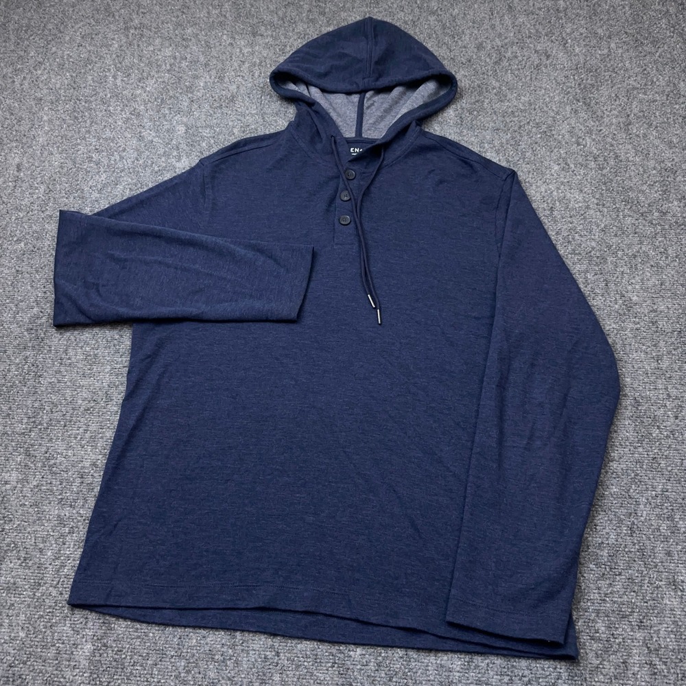 Mizzen+Main Henley Performance Hoodie Men's Large Blue Pullover Golf Stretch